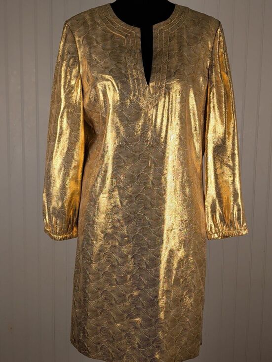 Tory Burch Dresses & Skirts - Tory Burch Gold Metallic Shift Dress Size 10